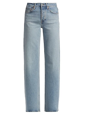 Washed Denim Mid-Rise Wide-Leg Jeans