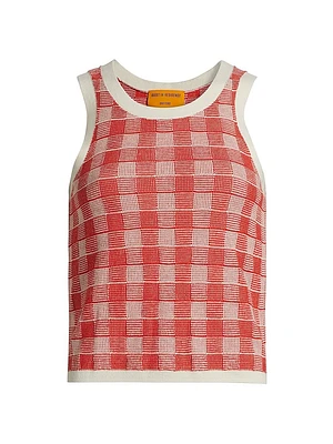 Gingham Knit Silk-Linen Tank
