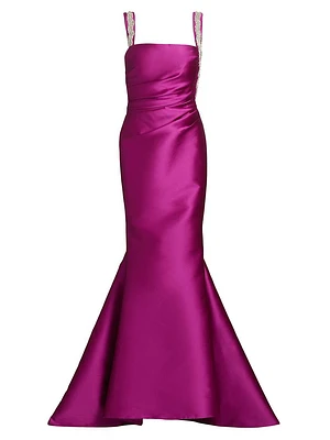 Satin Embellished Strap Trumpet Gown