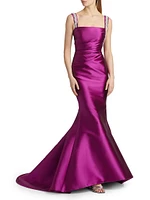 Satin Embellished Strap Trumpet Gown