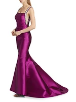 Satin Embellished Strap Trumpet Gown