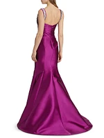 Satin Embellished Strap Trumpet Gown