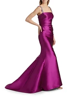 Satin Embellished Strap Trumpet Gown
