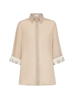 Cotton Organza Shirt with Glistening Herbarium Embroidery