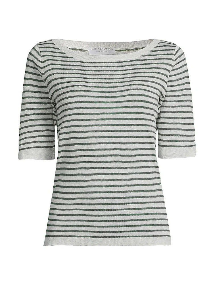 Striped Linen Knit Crewneck Sweater