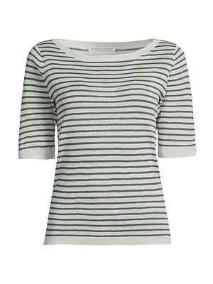 Striped Linen Knit Crewneck Sweater