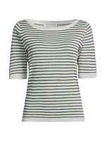 Striped Linen Knit Crewneck Sweater