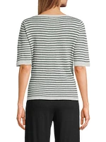 Striped Linen Knit Crewneck Sweater