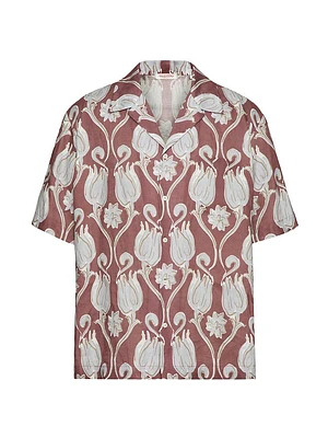 Linen Bowling Shirt with Metamorphos Tulips Print