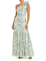 Evening Embellished Mesh One-Shoulder Trumpet Gown