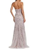 Prom Floral Embellished Strapless Gown