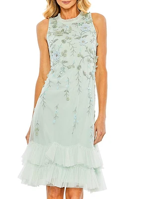 Cocktail Floral Embellished Chiffon Tiered Dress