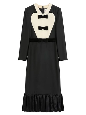 Virgin Wool Midi Dress With Bows