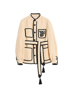 Silk and Jute Canvas Jacket with VG Embroidery