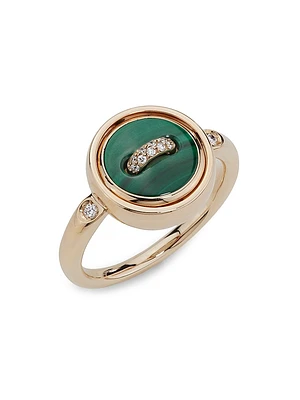 Pom Dot Pavé Diamond, Malachite, Mother of Pearl & 18K Rose Gold Reversible Ring