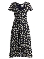 Mini Tossed Poppies Isha Sleeveless Midi-Dress