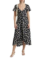 Mini Tossed Poppies Isha Sleeveless Midi-Dress