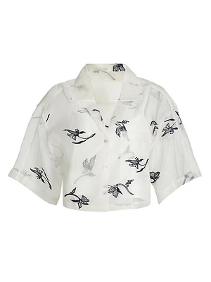 Heligan Embroidered Silk Crop Blouse