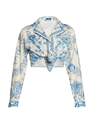Baroque Cotton Poplin Crop Long-Sleeve Shirt