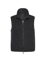 Cashmere Feather Yarn Reversible Knit Down Vest with Monili