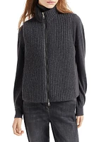 Cashmere Feather Yarn Reversible Knit Down Vest with Monili