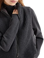 Cashmere Feather Yarn Reversible Knit Down Vest with Monili