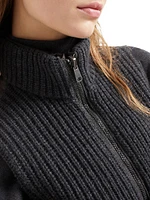 Cashmere Feather Yarn Reversible Knit Down Vest with Monili