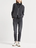 Cashmere Feather Yarn Reversible Knit Down Vest with Monili