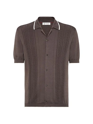Knit Shirt with Short Sleeves and Camp Collar
