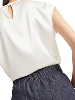 No Fade Denim Wide Pleated Trousers with Monili