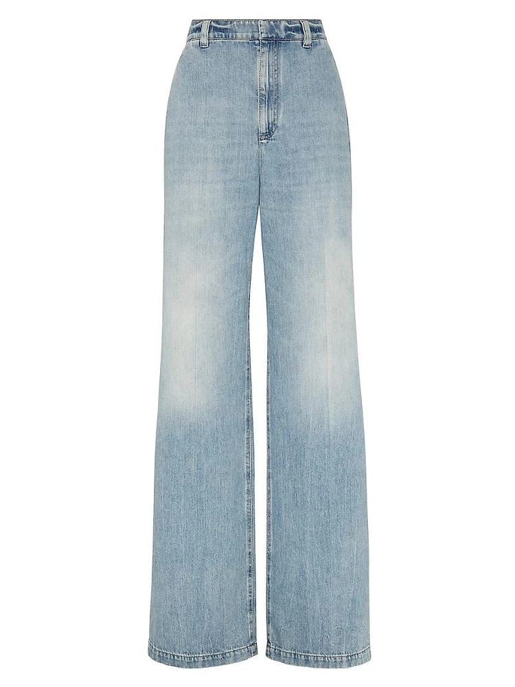 Soft Denim Low Slung Trousers with Adjustable Waist and Monili