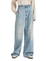 Soft Denim Low Slung Trousers with Adjustable Waist and Monili