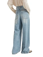 Soft Denim Low Slung Trousers with Adjustable Waist and Monili