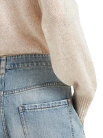 Soft Denim Low Slung Trousers with Adjustable Waist and Monili