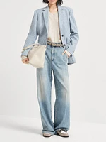 Soft Denim Low Slung Trousers with Adjustable Waist and Monili