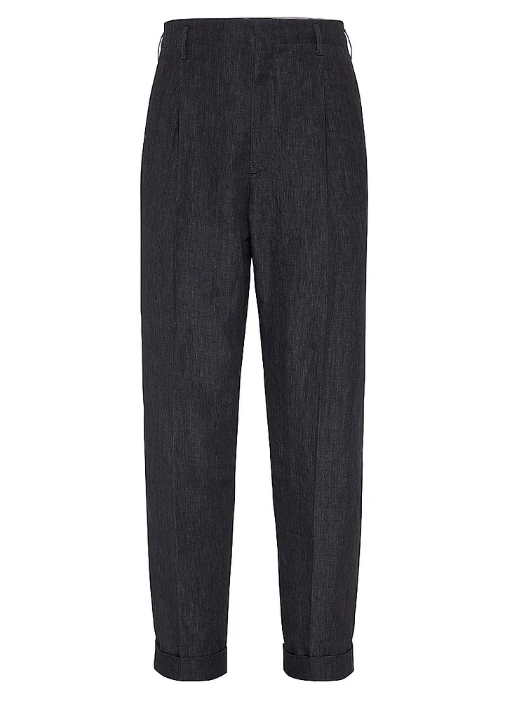 Linen Tailor Fit Trousers with Double Pleats