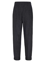 Linen Tailor Fit Trousers with Double Pleats