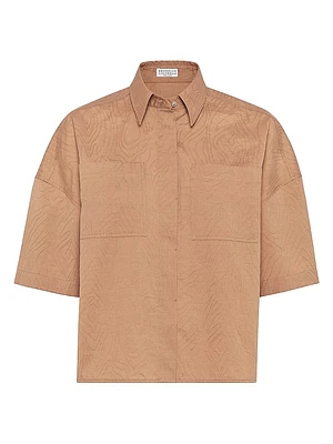 Cotton Ethnic Jacquard Poplin Short Sleeve Shirt