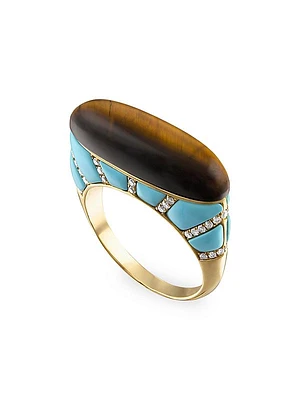 In Pieces 14K Yellow Gold, Gemstone & 0.31 TCW Diamond Stack Ring