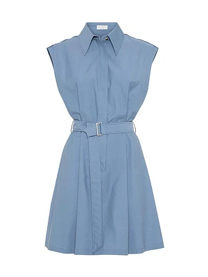 Techno Cotton Texture Twill Belted Mini Shirt Dress