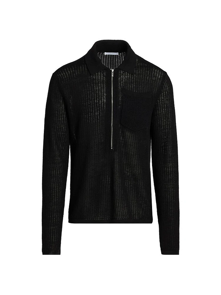 Nino Linen Rib-Knit Half-Zip Sweater