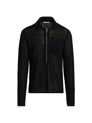 Nino Linen Rib-Knit Half-Zip Sweater