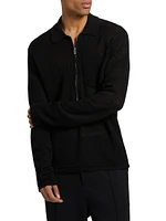 Nino Linen Rib-Knit Half-Zip Sweater