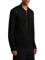Nino Linen Rib-Knit Half-Zip Sweater