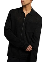 Nino Linen Rib-Knit Half-Zip Sweater