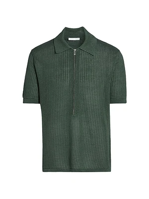 Nino Linen Rib-Knit Half-Zip Polo Sweater
