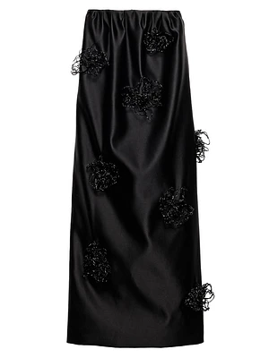 Long Embroidered Double Satin Skirt