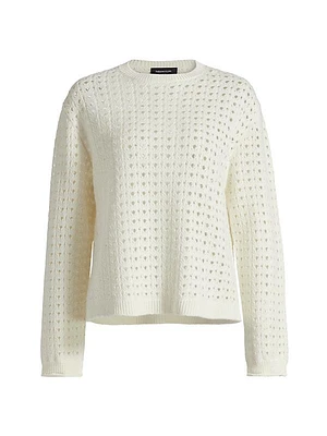 Open Weave Wool-Silk Crewneck Sweater