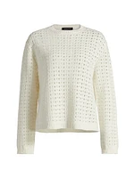 Open Weave Wool-Silk Crewneck Sweater