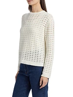 Open Weave Wool-Silk Crewneck Sweater